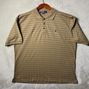 Vtg 90's Ralph Lauren Polo Shirt Men's 2XL Light Brown Windowpane Grid Tan Plaid